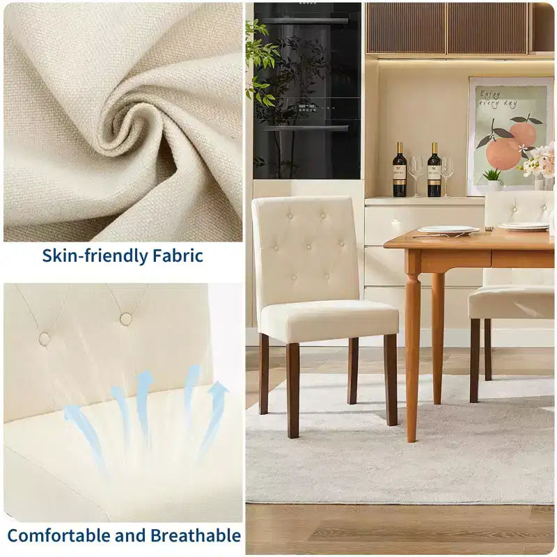 Juego de 6/4 sillas de comedor Parsons con capitonado de botones, sillas de cocina de tela tapizada con patas de madera y asientos acolchados, muebles para salón y cocina