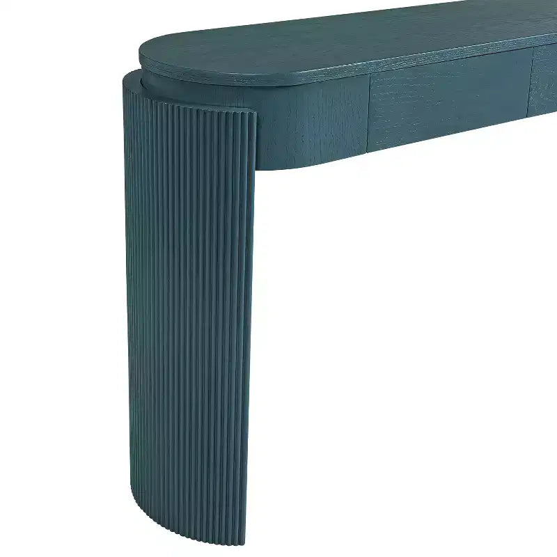 Table console moderne Merax à plateau ovale avec pieds courbés cannelés et deux tiroirs dissimulés