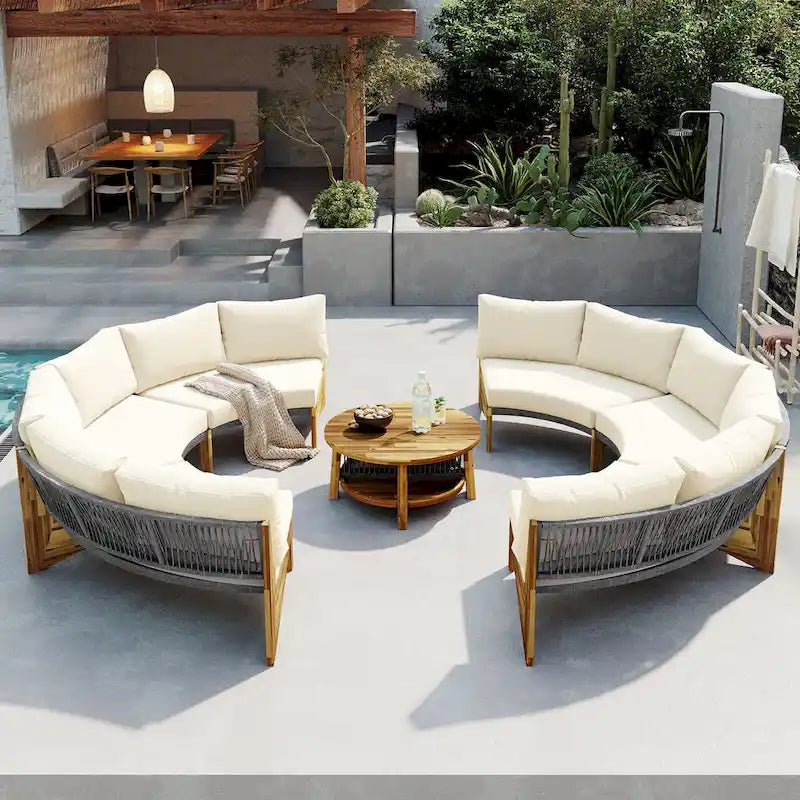 Ensemble de salon extérieur pour 6 personnes avec coussins et 1 table basse