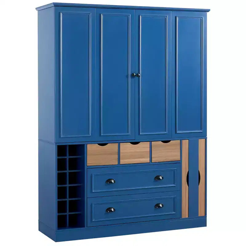 Despensa de cocina independiente Whisen de 71'' de altura, armario grande de almacenamiento para comedor con aparador, 4 puertas plegables, estantes y botelleros