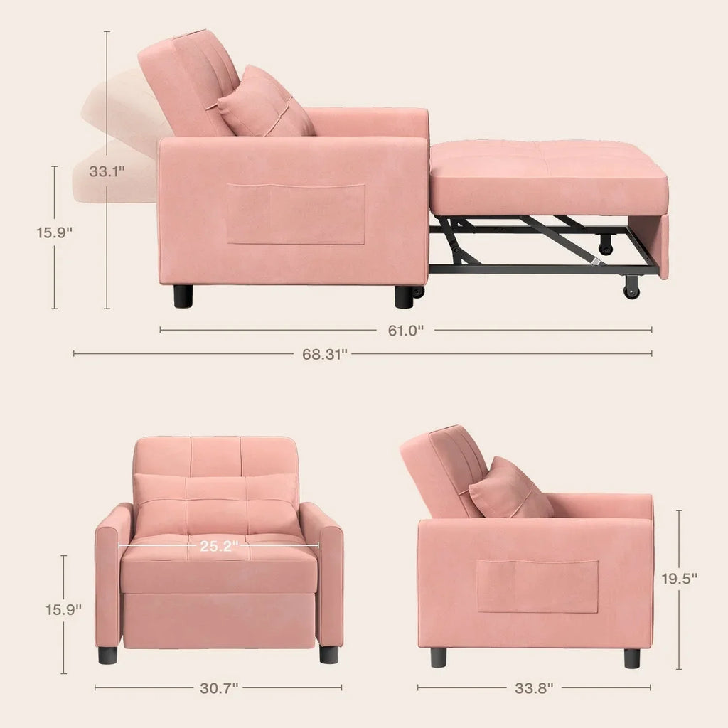 3-in-1-Schlafsofa mit verstellbarer Rückenlehne, ausziehbarer Sessel, umwandelbares Klappbett fürs Wohnzimmer