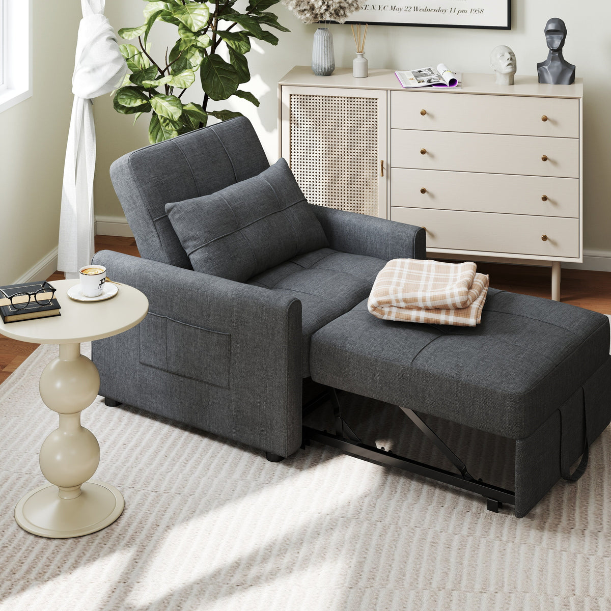 3-in-1-Schlafsofa mit verstellbarer Rückenlehne, ausziehbarer Sessel, umwandelbares Klappbett fürs Wohnzimmer