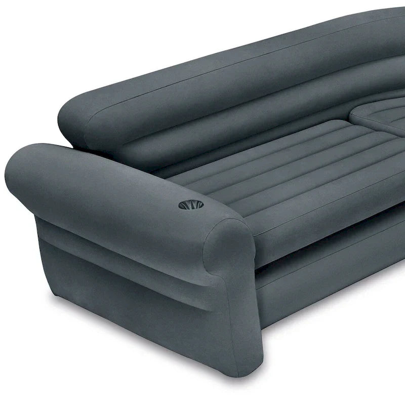 Sofá esquinero inflable en forma de L Intex con portavasos, gris (2 piezas) - 26