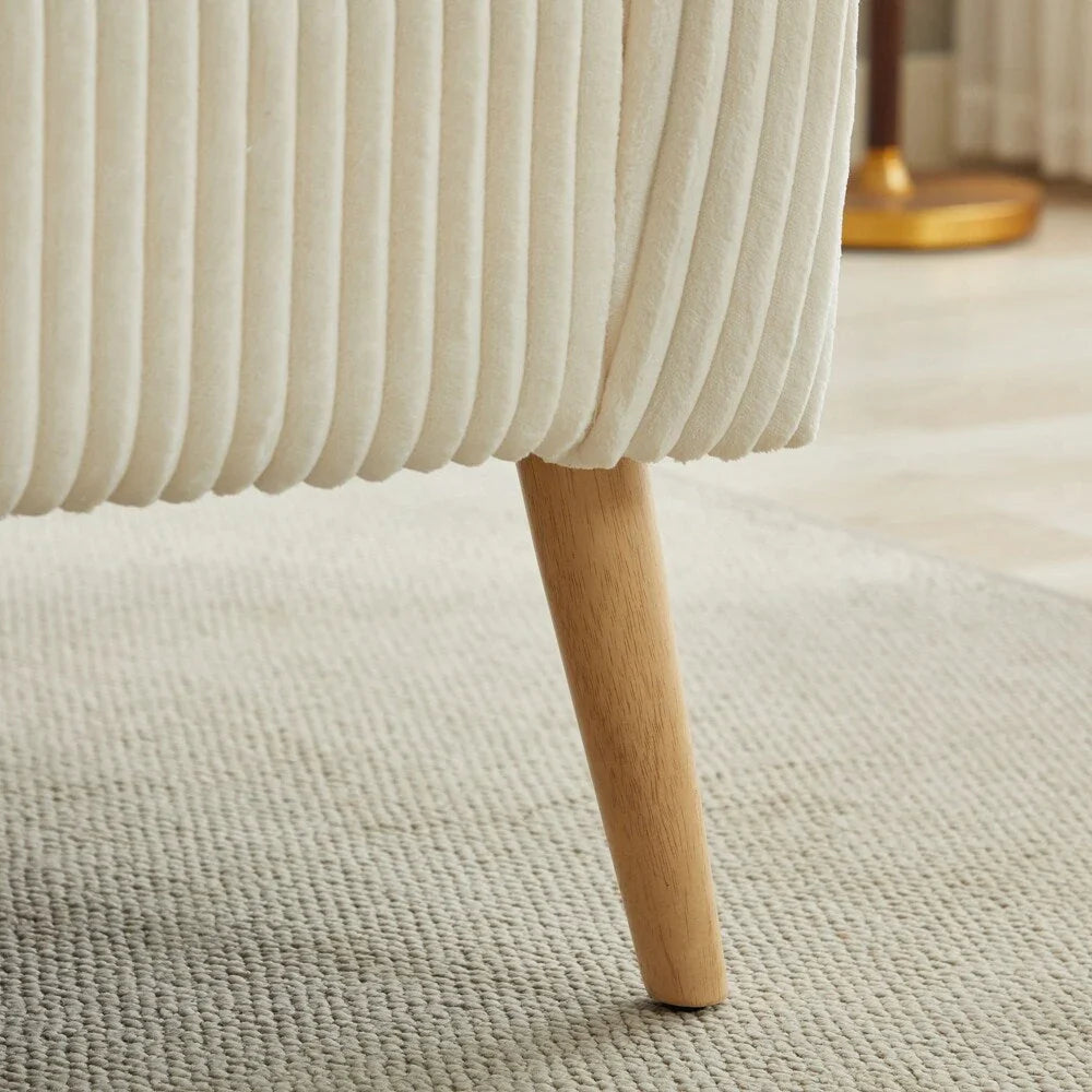 2-zitsbank met bekleding van corduroy en houten poten in walnootkleur