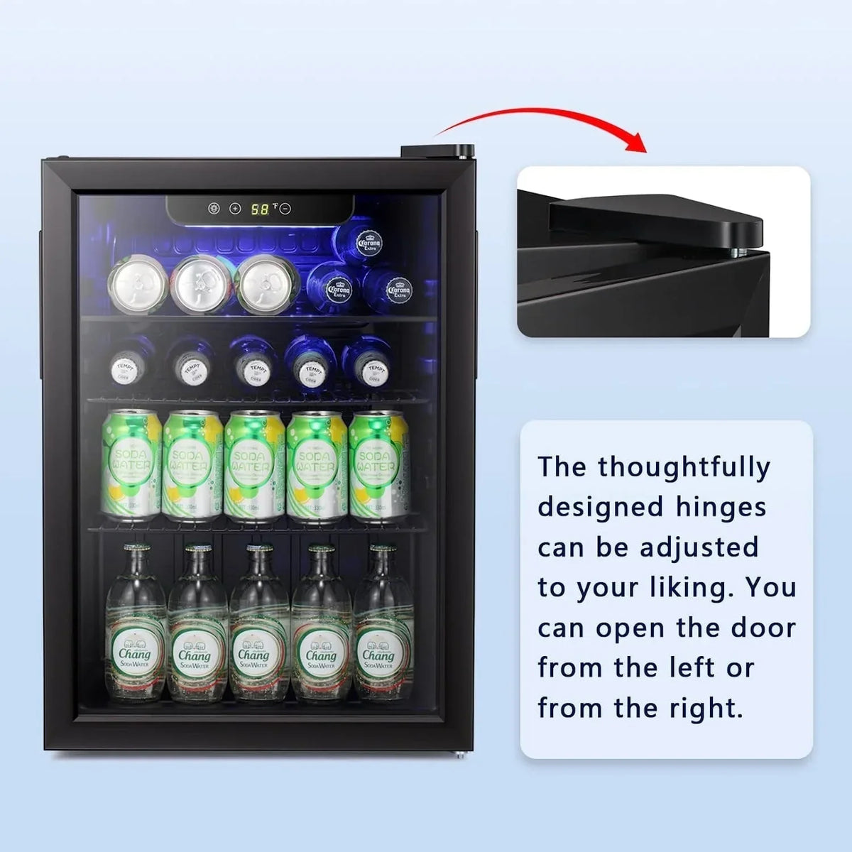 Minikoelkast voor 100 blikjes, drankkoelkast, wijnkoeler, doorzichtige glazen voordeur, klein touchscreen voor dranken - 2,6 cu. ft.