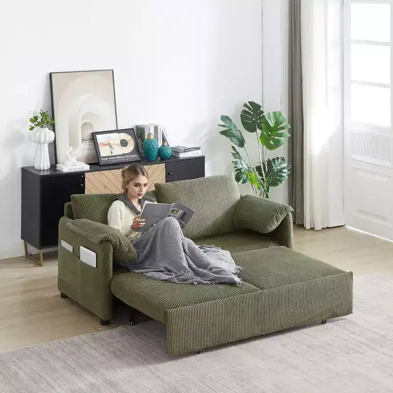 64.5 3-in-1 Convertible Corduroy Sleeper Sofa Bed with Pullout Bed