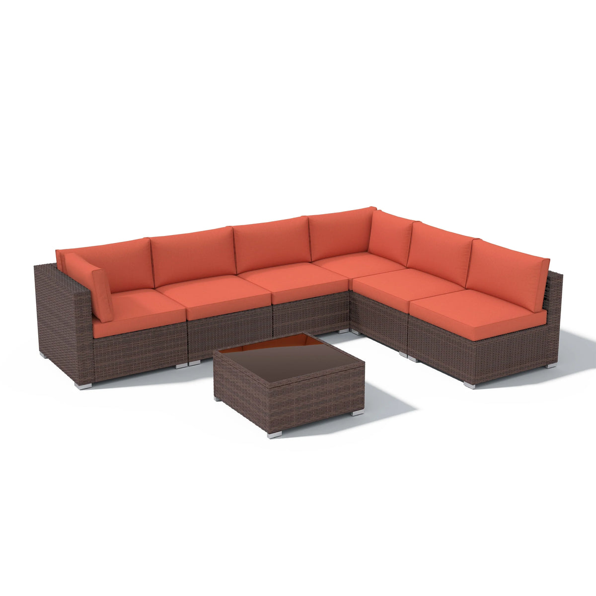 7-teiliges Outdoor-Sitzgruppen-Set aus Korbgeflecht und Stahl mit Polsterung