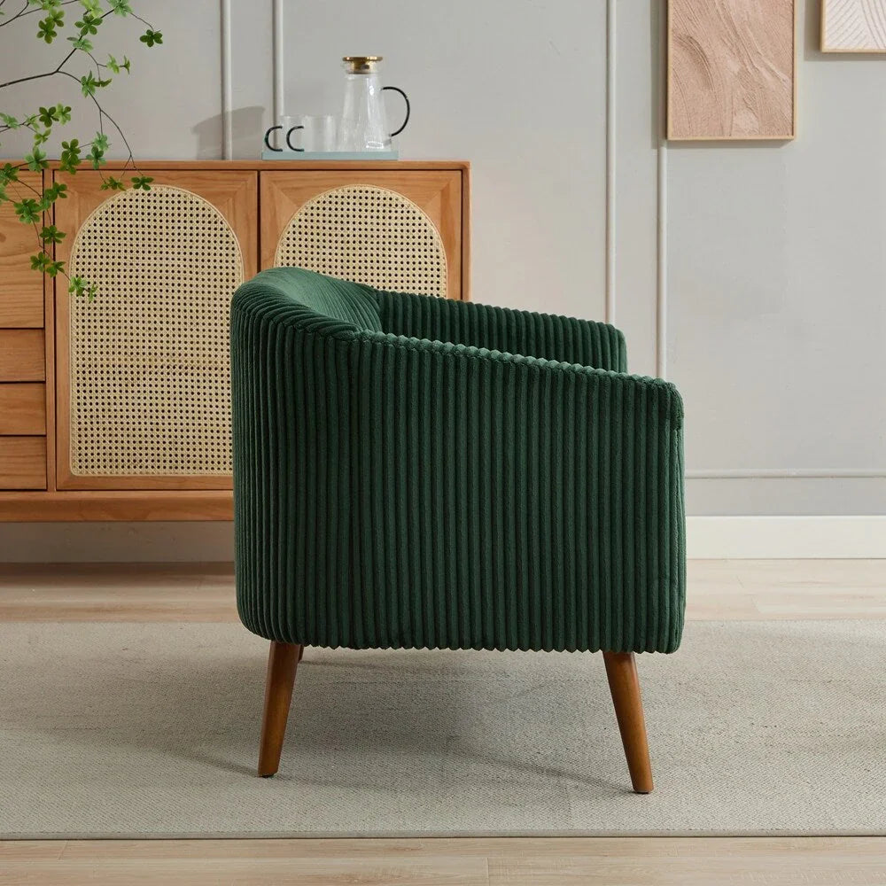 2-zitsbank met bekleding van corduroy en houten poten in walnootkleur