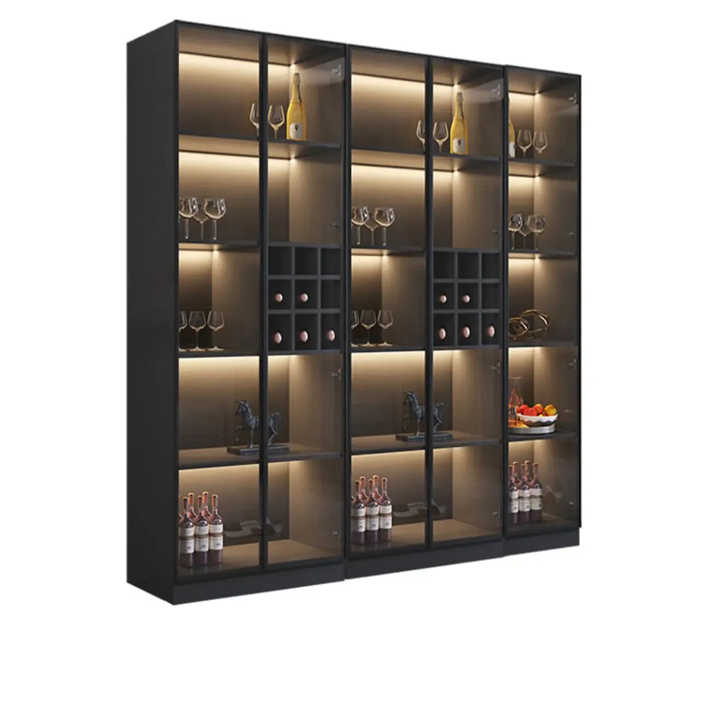 Minimalistischer schwarzer Weinschrank aus Holz mit Glastür