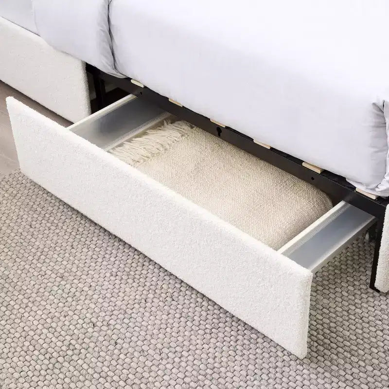 Modern Boucle Upholstered Queen Size Bed with Storage Drawers