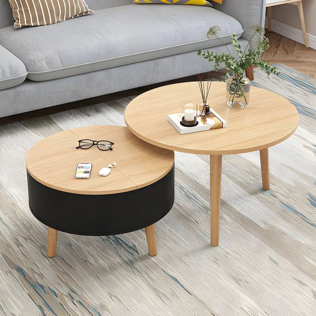 Black White Modern Round Wood Coffee Table with Storage