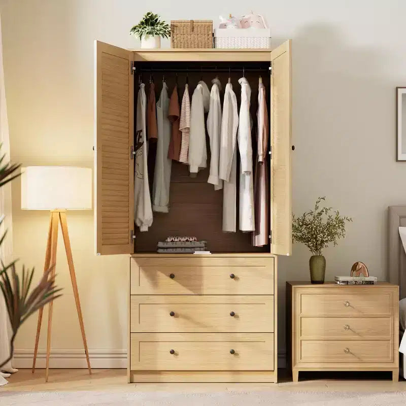 Armoire-penderie COZONY avec 3 tiroirs et 2 portes, meuble de rangement moderne en bois pour chambre, grande armoire blanche sur pied