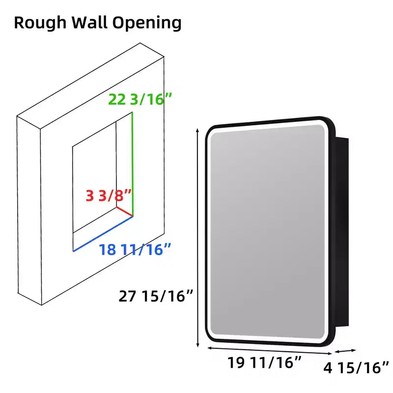 Schwarz/Weiß/Gold LED-Medizinschrank, eine Tür, Anschlag links oder rechts, zum Einbau oder zur Wandmontage
