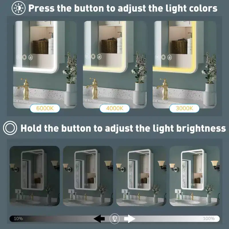 Schwarz/Weiß/Gold LED-Medizinschrank, eine Tür, Anschlag links oder rechts, zum Einbau oder zur Wandmontage