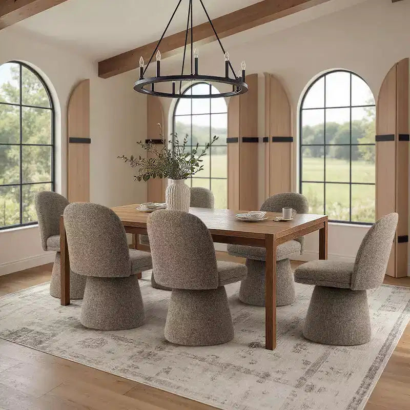 Set van 6 moderne 360° draaibare eetkamerstoelen zonder armleuningen, met voetstukachtige basis, elegante accentstoelen voor keuken, eetkamer of kantoor -Panipeachy