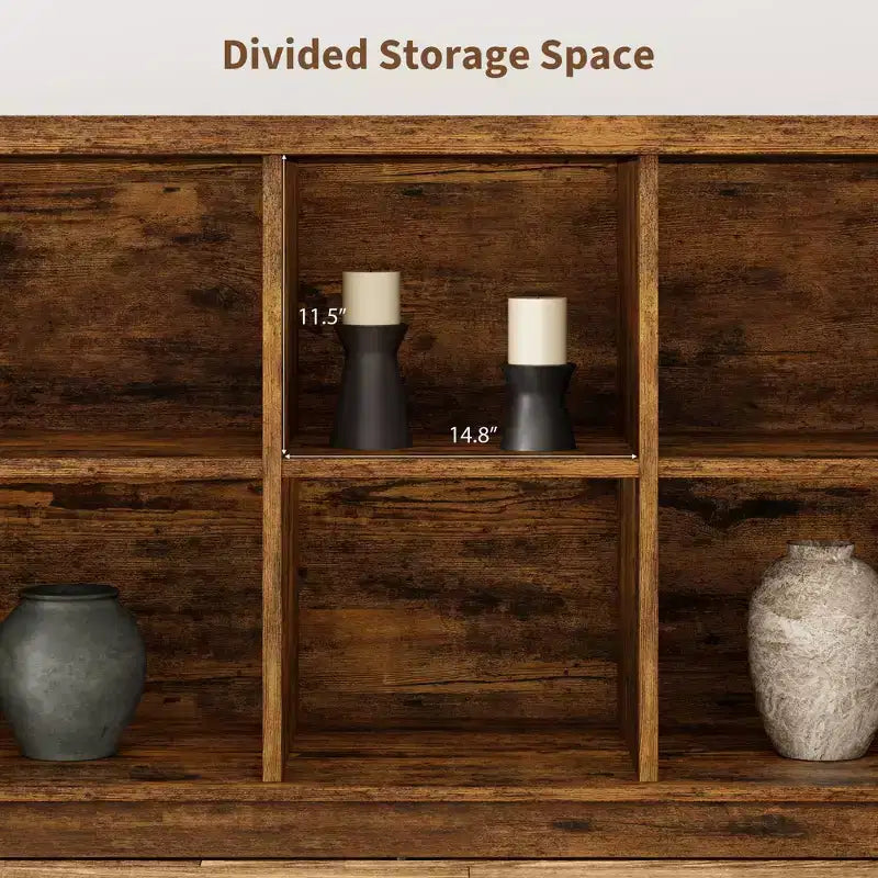 8 Cube Storage Organizer Bookshelf, Farmhouse Horizontal Bookcase, 62 Inch Wood Storage Bookcase for Entryway, Long Low Bookshelves for Living Room