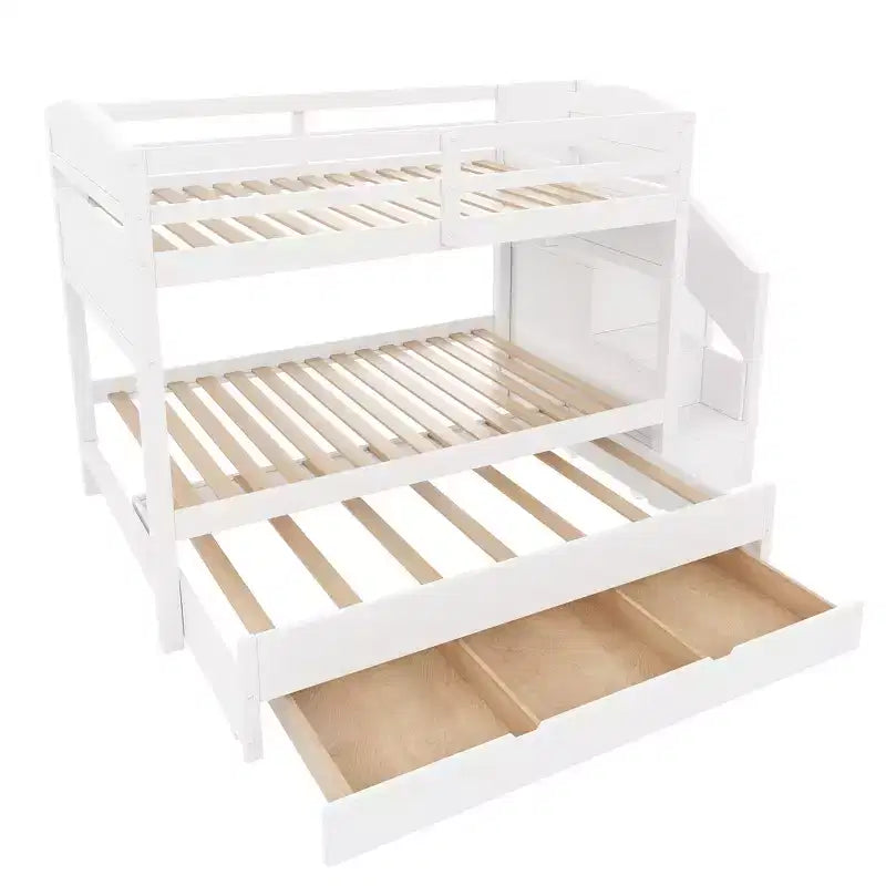 Whisen Twin XL Bunk Bed Frame with Trundle, Bunk Bed with Storage, Bunk Bed with Solid Wood, Storage Staircase, Wardrobe, 3Drawer, for Kids