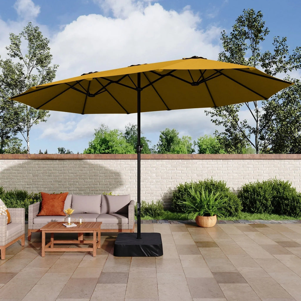 MAISON ARTS dubbele parasol voor terras, 15 ft, extra groot, tweepersoons, inclusief voet