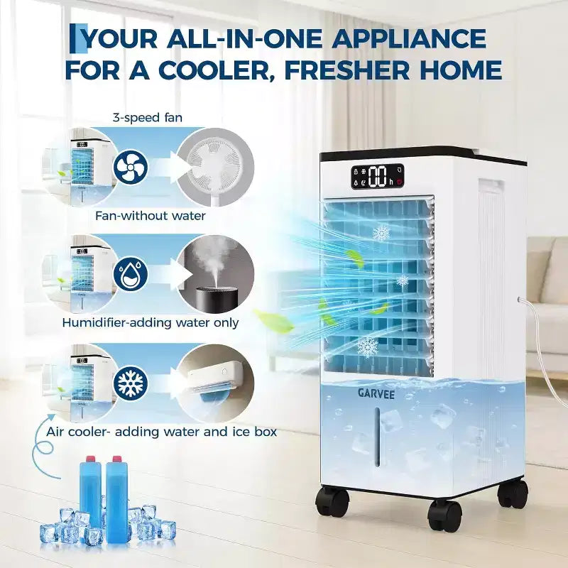 7L Portable Evaporative Air Cooler with Remote Control, 3 Speeds, Timer and Oscillating Fan for Home Office