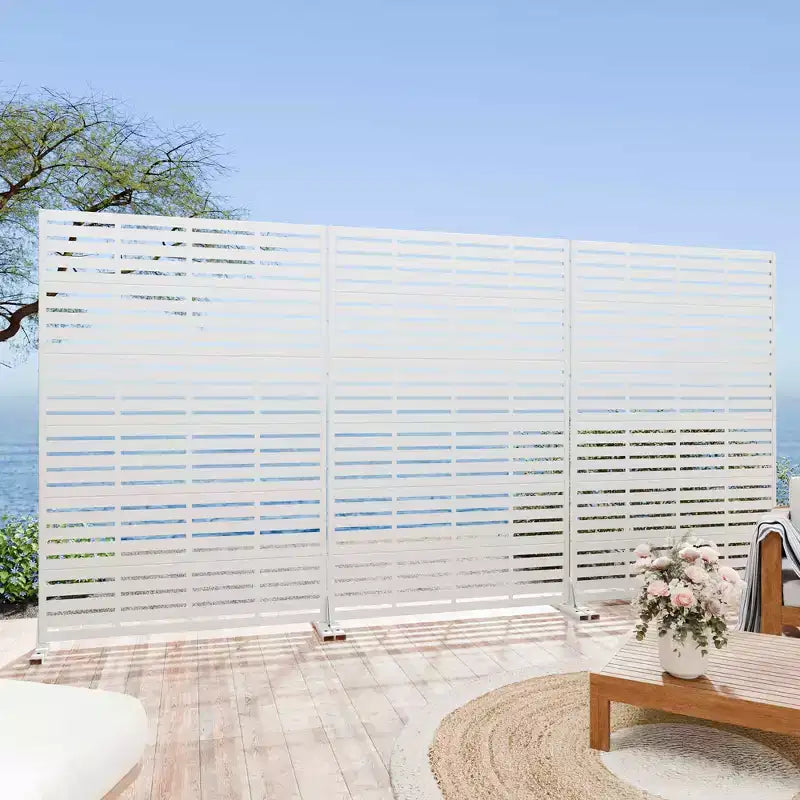 MAYEERTY 72x47 inch wit privacy-scherm voor buiten, 6-delige set met natuurlijk inklapbaar kamerscherm voor achtertuin en tuin