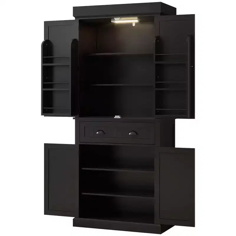 71 Kitchen Pantry Cabinet with LED Lights, 6 Door Shelves, a Drawer and 4 Adjustable Shelves