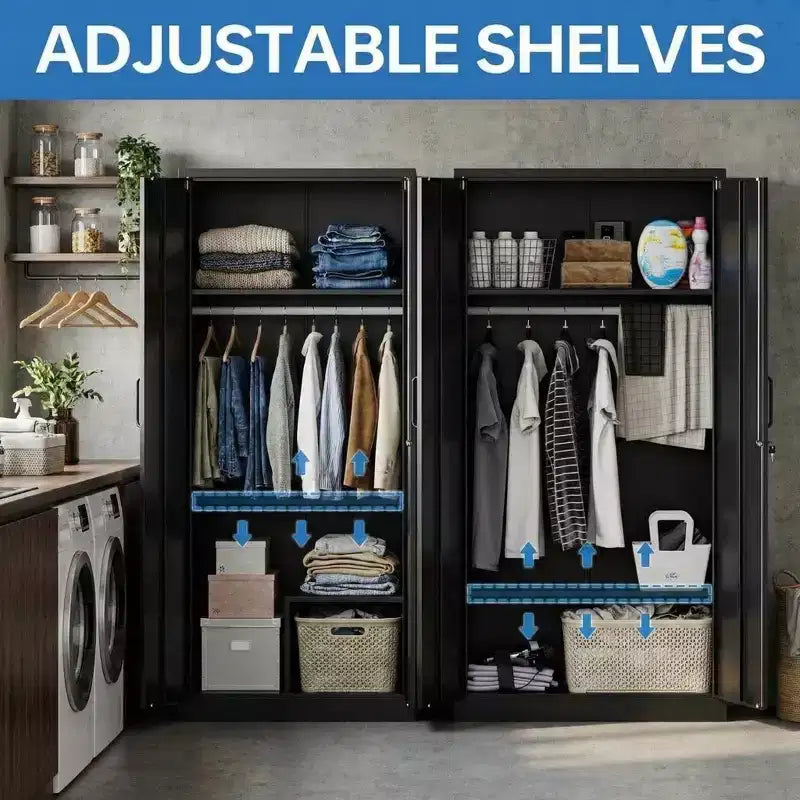 72in Heavy Duty Steel Wardrobe Cabinet with Lock, Metal Garage Storage Cabinets, Metal Cabinet Storage for Home, Bedroom, Office, Closet