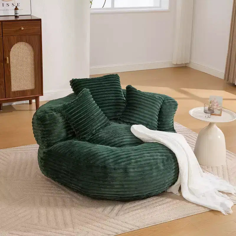 Sofá puf para adultos y niños, sillón puf extragrande de pana con 3 cojines y reposabrazos para sala de estar o dormitorio