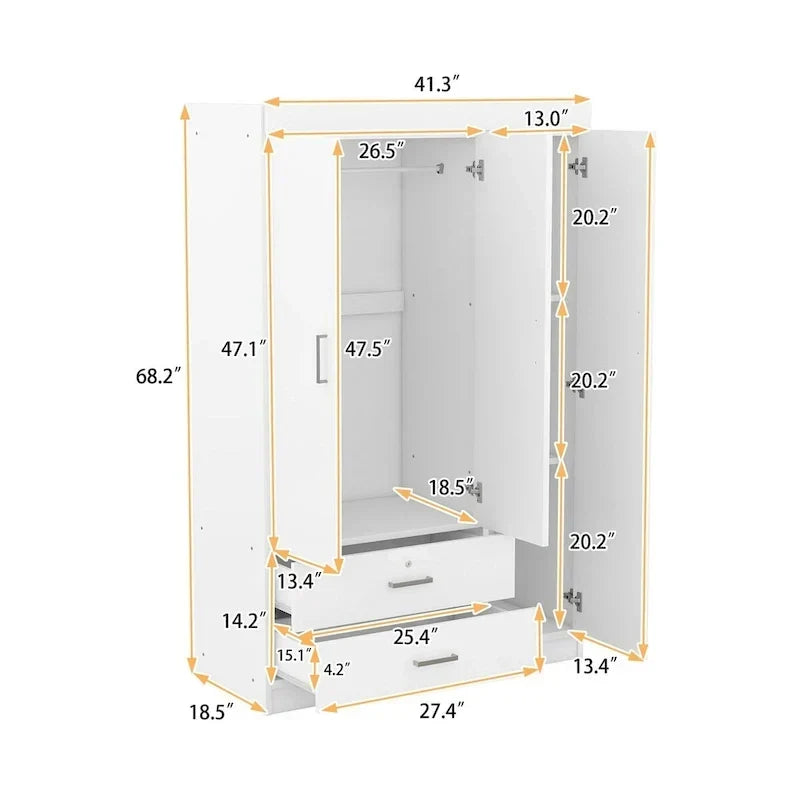3-Door Wardrobe with 2 Drawers