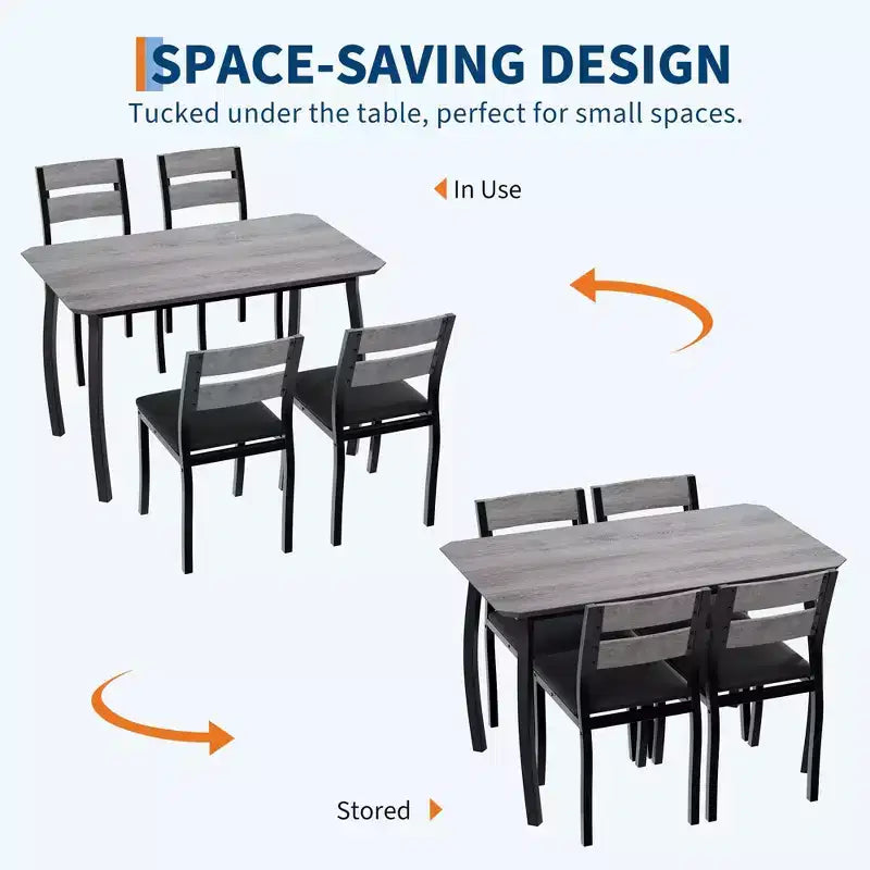 5 Piece Metal Frame Kitchen Table and Chair Set, with Chamfer Design