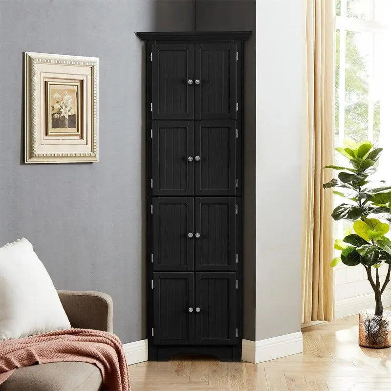 Tall Corner Storage Cabinet with 8 Doors and 4 Shelves