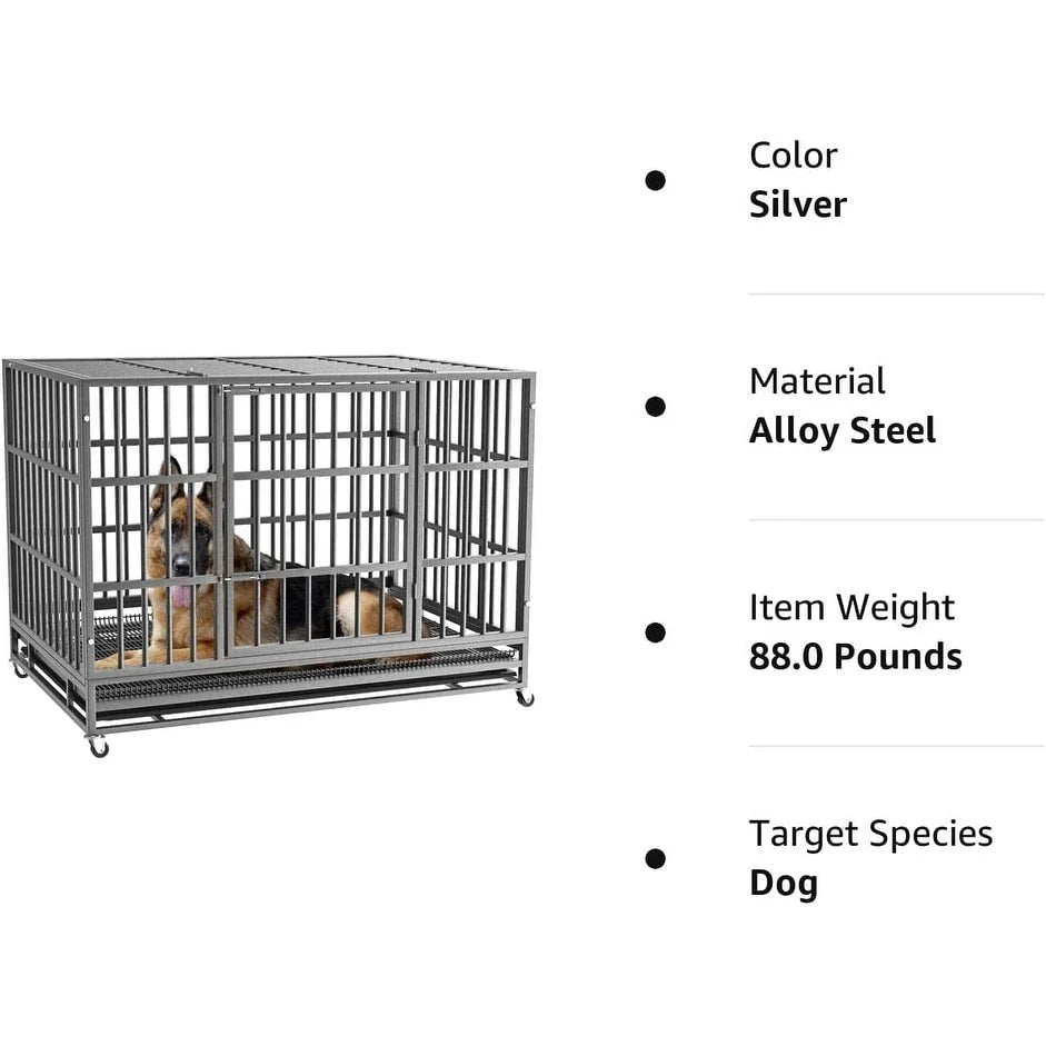 Cage pour chien BOSSIN robuste et indestructible de 48/38 po, chenil anti-fugue avec roulettes verrouillables