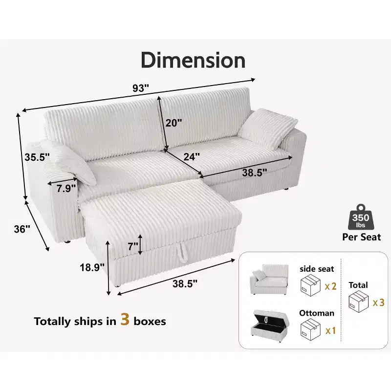 Canapé sectionnel modulaire en velours côtelé Dyonery avec housses lavables