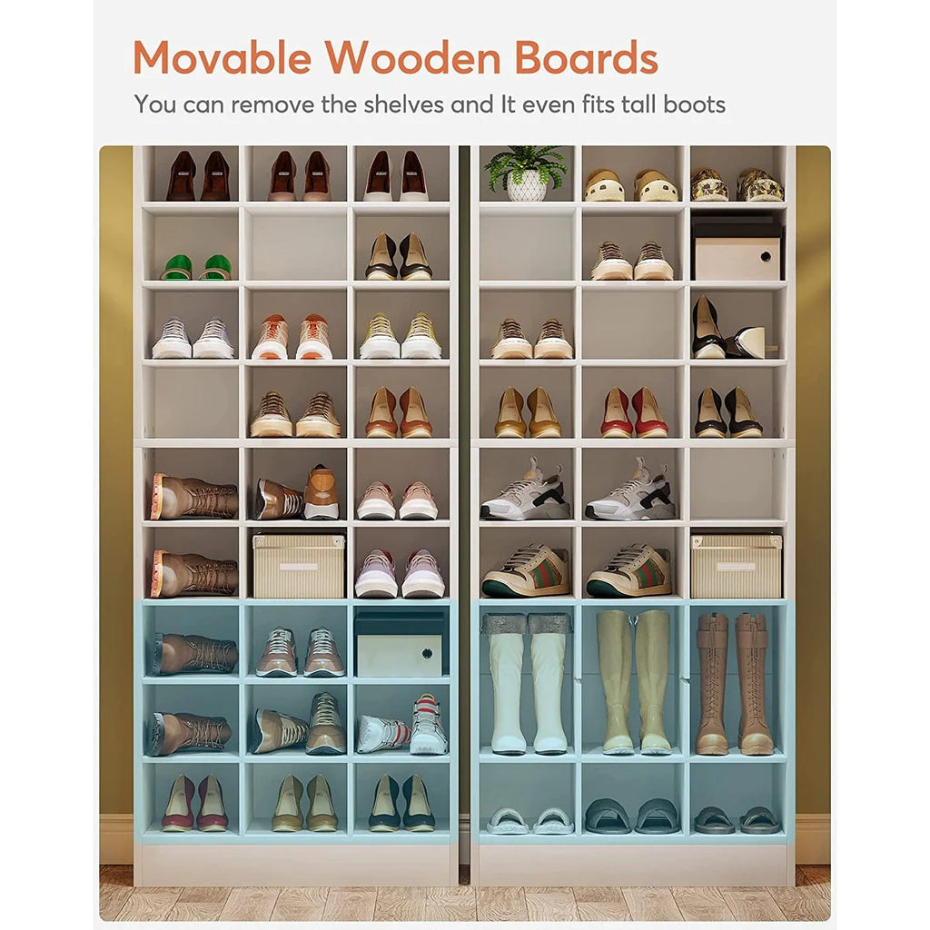 Hoge schoenenkast voor 30 paar schoenen, 10 etages, wit houten schoenenrek voor kledingkast en hal - 10 etages