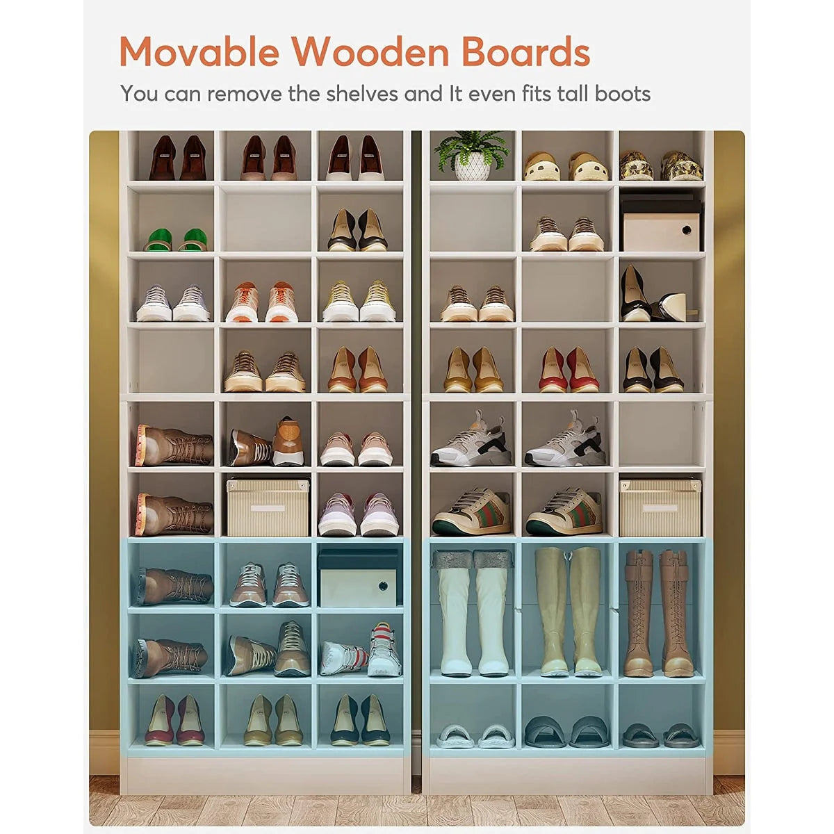 Hoge schoenenkast voor 30 paar schoenen, 10 etages, wit houten schoenenrek voor kledingkast en hal - 10 etages