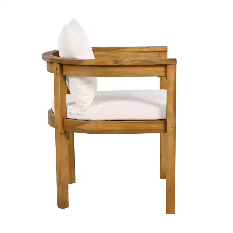 Christopher Knight Home Irene Rustic 9 Piece Outdoor Acacia Wood Dining Set with Curved Backrest Chairs and Cushions