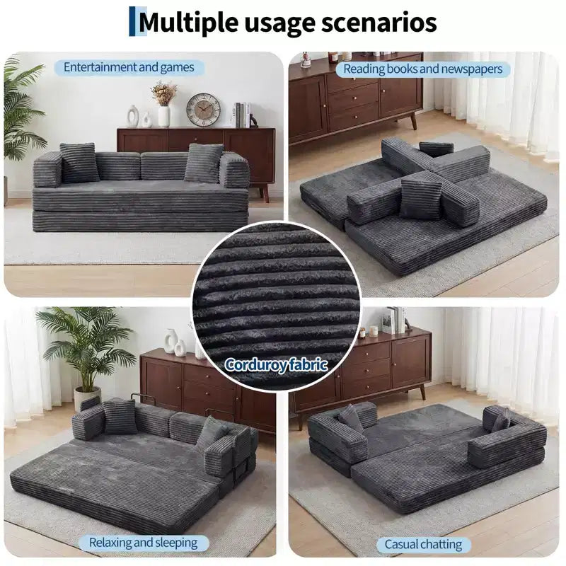 Sofá cama convertible 5 en 1 de 80,7, de pana, soporta 1200 lb, sin ensamblaje