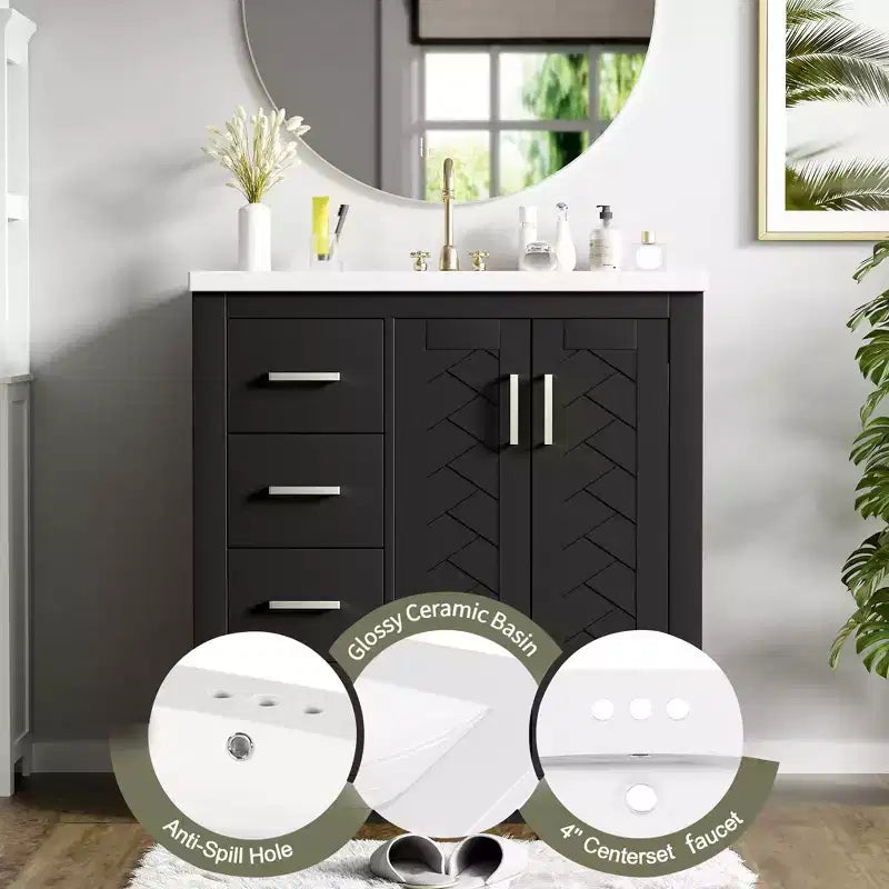 30 Single Sink Bathroom Vanity with Cabinet & 3 Drawers 鈥?Black / Blue / Green / Indigo / White