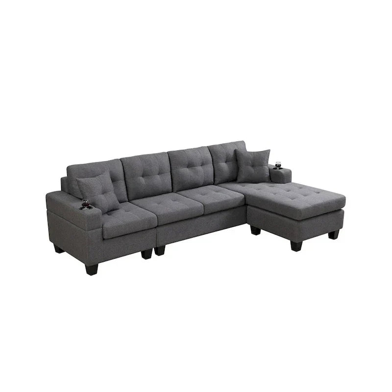 Modulaire hoekbank voor de woonkamer met L-vormige chaise longue en bekerhouder