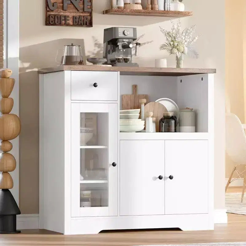 Küchen-Mikrowellenschrank mit Stauraum, 3 Türen, 1 Schublade und verstellbaren Regalböden, Vorratsschrank
