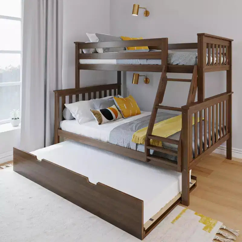 Max & Lily Solid Wood Bunk Bed, Twin over Full with Storage Trundle and Ladder for Kids