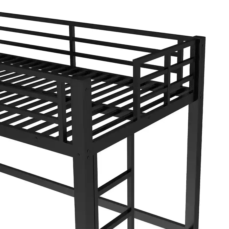 Metal Loft Bed, Space-Saving Loft Bed Frame with Dual Ladders & Guardrails, Black - ModernLuxe