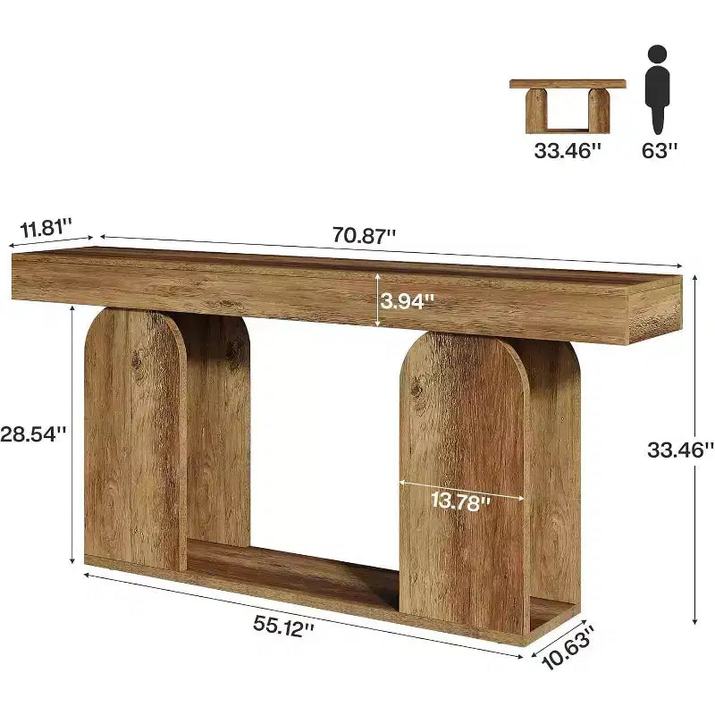 Lantine extra langer Landhaus-Konsolentisch, 70,9 Zoll, mit zweistöckigem Holzregal, geeignet für Flur, Wohnzimmer und Eingangsbereich, Vintage-Braun