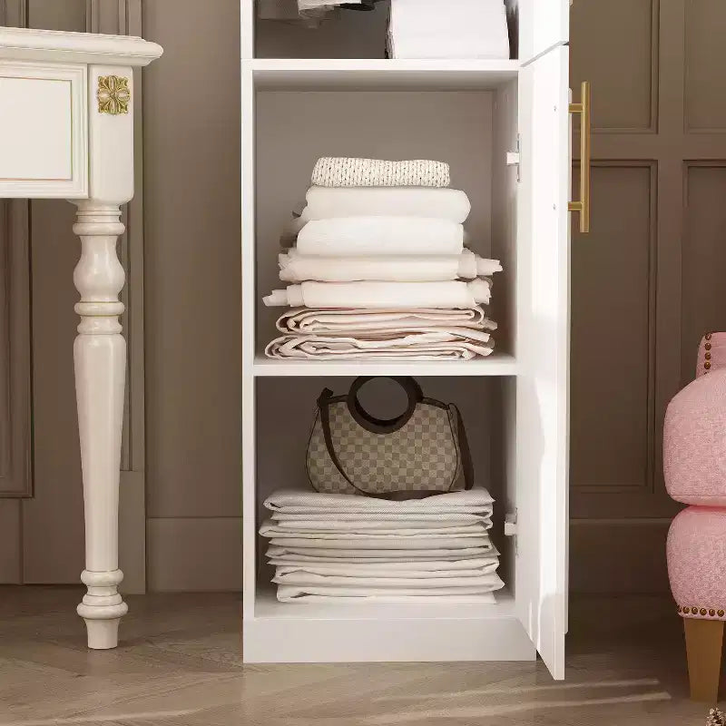 Famapy Luxe White Modular Wardrobe Armoire with Gold Hardware: Panelled Doors + Mixed-Door Design  Elegant Custom Closet for Bedrooms