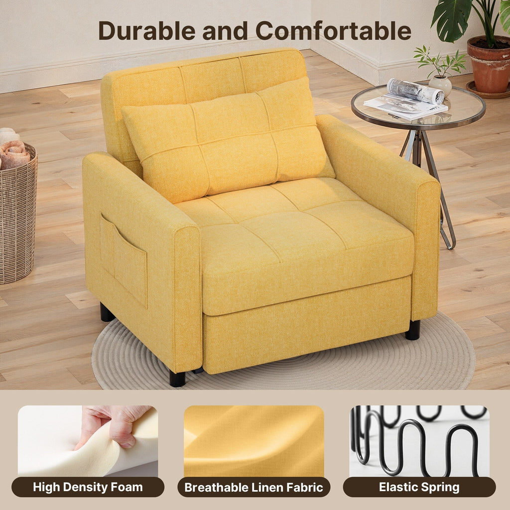 3-in-1-Schlafsofa mit verstellbarer Rückenlehne, ausziehbarer Sessel, umwandelbares Klappbett fürs Wohnzimmer