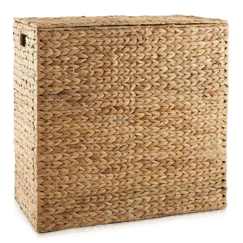 Casafield 2-Section Laundry Hamper with Lid and Removable Liner Bags, Woven Water Hyacinth Laundry Basket Sorter for Clothes
