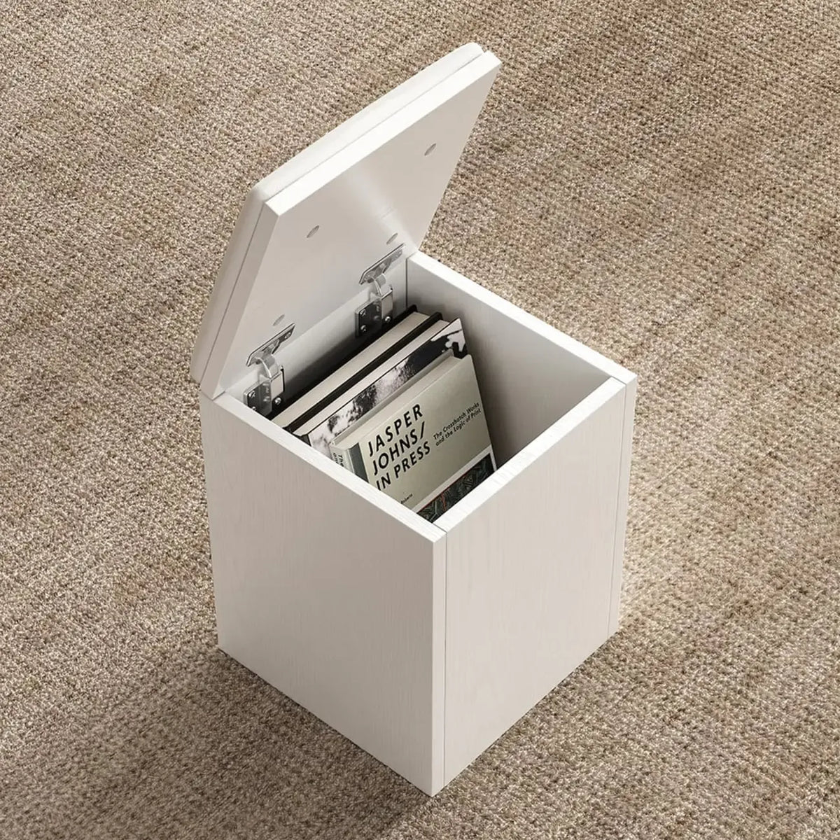 Klappbarer Couchtisch mit Hubfunktion, 4 Hockern und Stauraum