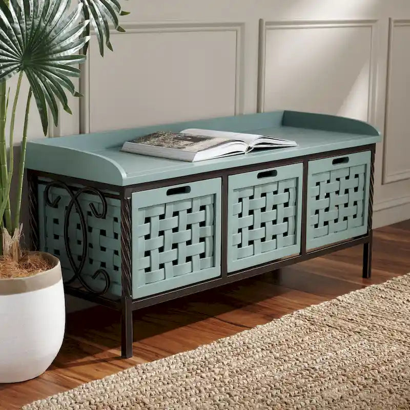 Banco de almacenamiento Toshie color roble miel de SAFAVIEH - 42.5 x 15.5 x 20 - 43W x 16D x 20H