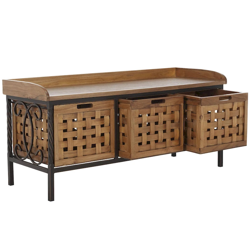 Banco de almacenamiento Toshie color roble miel de SAFAVIEH - 42.5 x 15.5 x 20 - 43W x 16D x 20H