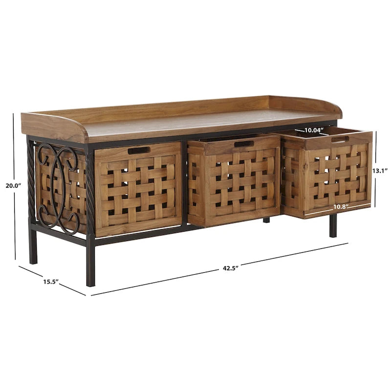 Banco de almacenamiento Toshie color roble miel de SAFAVIEH - 42.5 x 15.5 x 20 - 43W x 16D x 20H