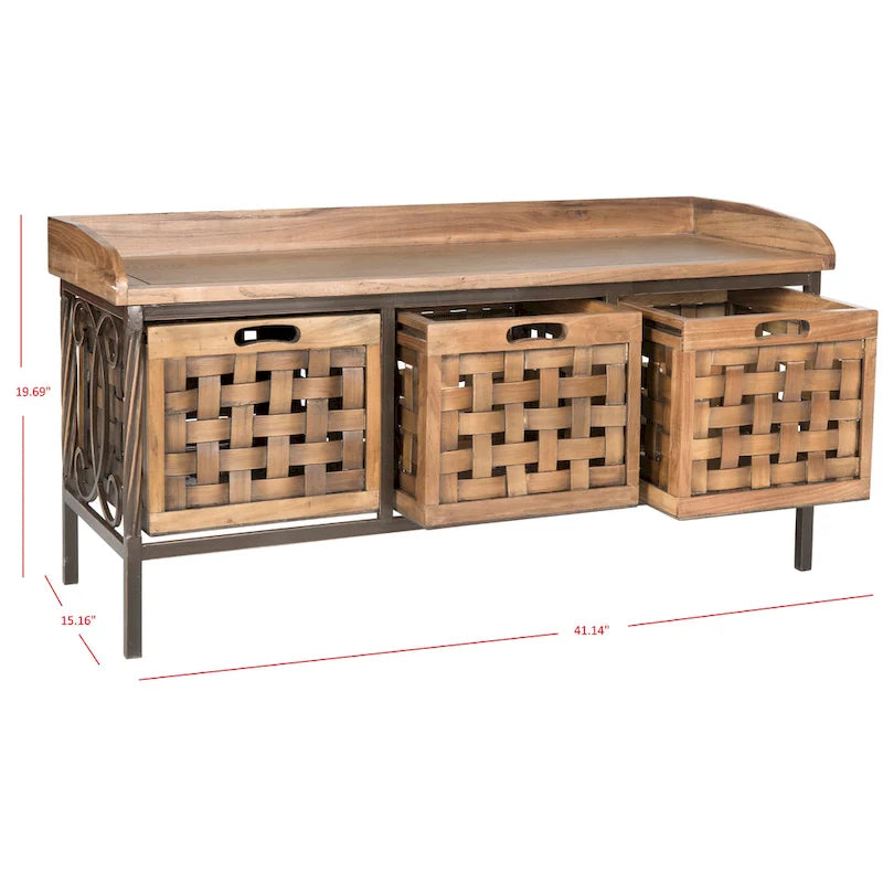 Banco de almacenamiento Toshie color roble miel de SAFAVIEH - 42.5 x 15.5 x 20 - 43W x 16D x 20H